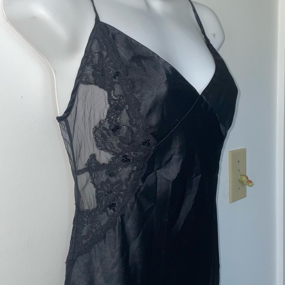 Victoria’s Secret Black Satin Lace Maxi Slip Dress - Picture 3 of 8